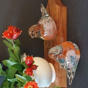 Set Of 2 Hand Made/Blown Bird Paperweights Art Glass Murano Style HQT